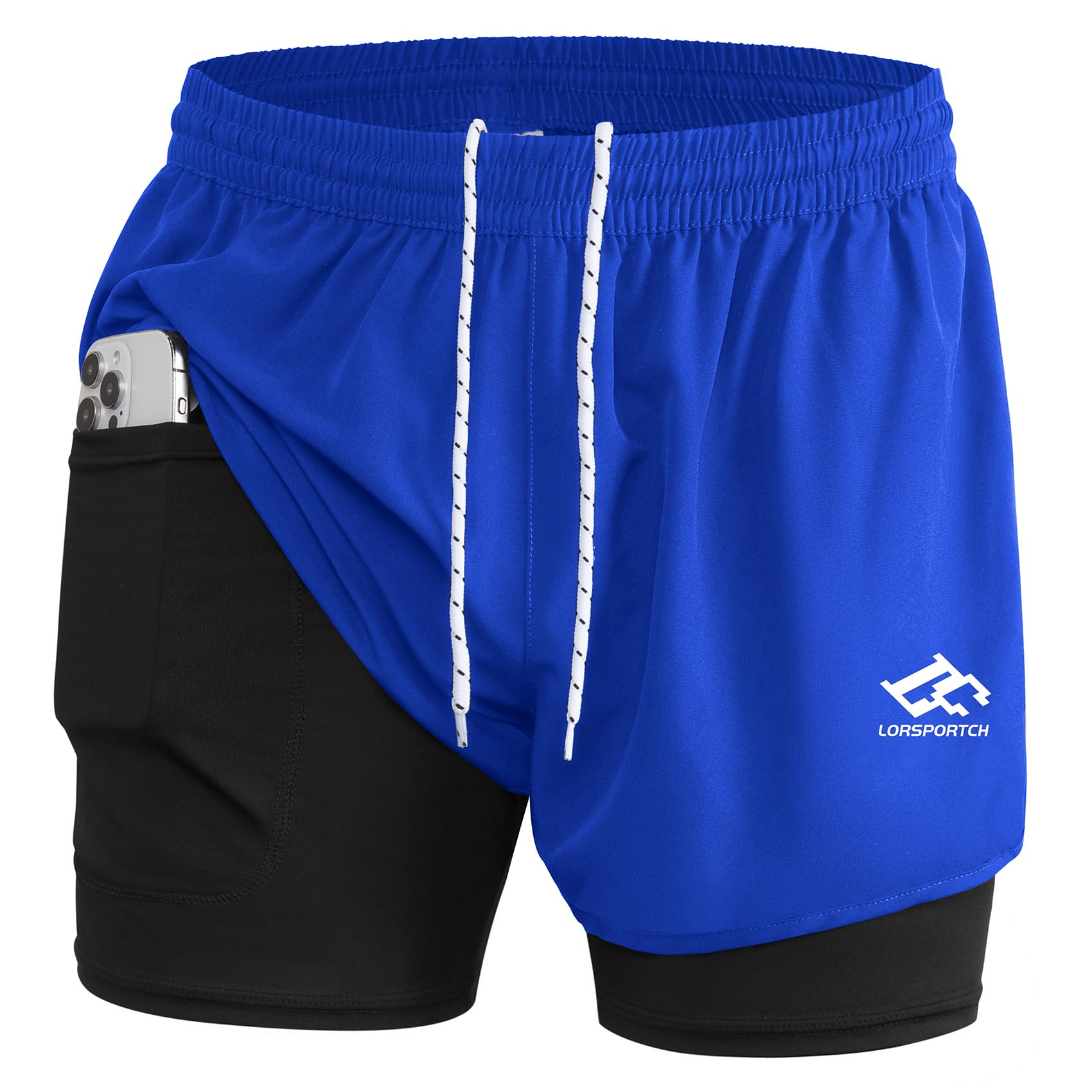 Short de course 2 en 1 pour homme - Short de gym et d'athlétisme - Short d'entraînement pour l'extérieur - Avec poches intégrées