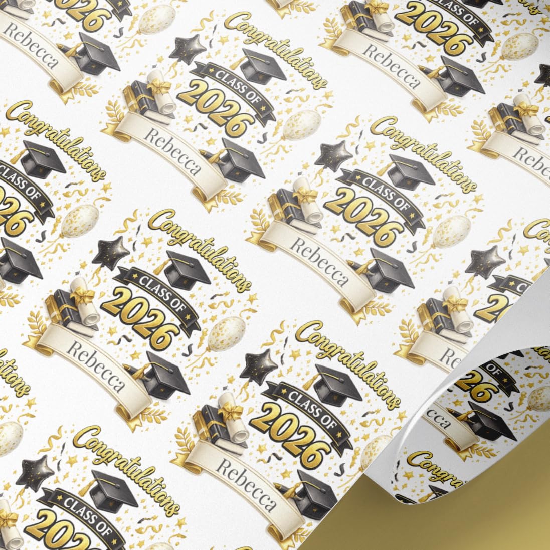 Personalised Graduation Wrapping Paper Class of 2026 – Any Name Gift Wrap – Graduation Gift Paper for School College University – Rolled & Tracked Delivery (2mt)
