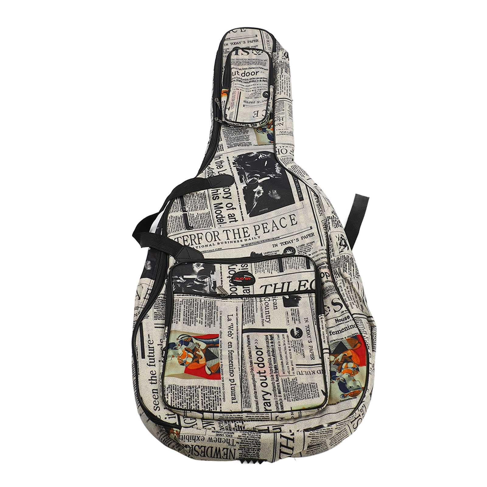 CHICIRIS Bolsa Oxford 600D para guitarra, funda de transporte resistente al agua de 41 pulgadas con correas acolchadas, diseño de periódico, múltiples bolsillos de almacenamiento para guitarra