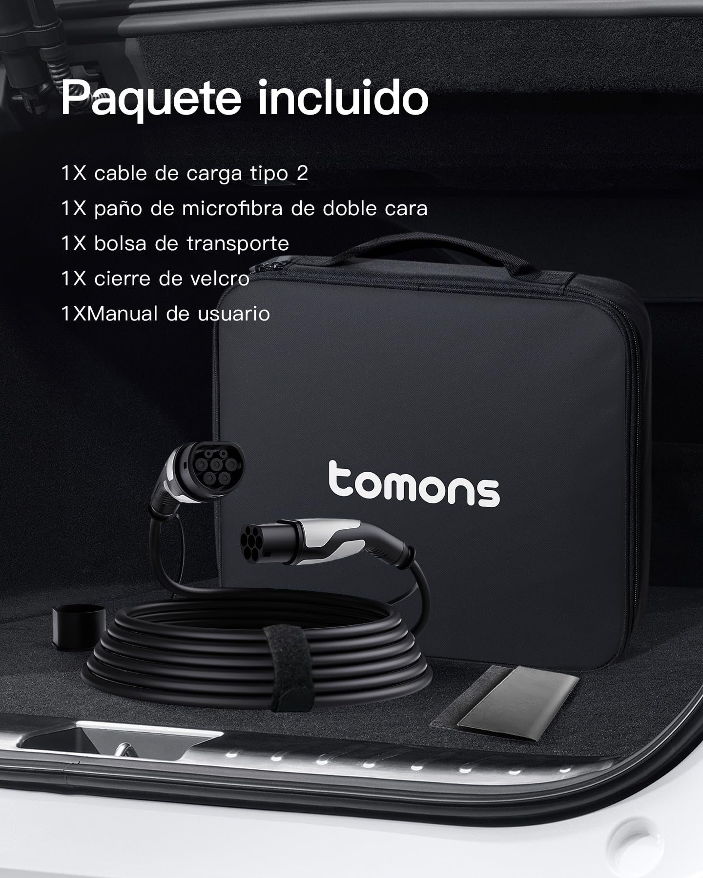 tomons Cable de Carga Coche Electrico Tipo 2, 22 KW 32A Electricidad Trifásica 5M, para EVs y PHEVs, Compatible con Modelo S/X/Y/3, ID.3, ID.4, E-Tron, ZOE, Kona, I3, con CE/TUV, EV1001