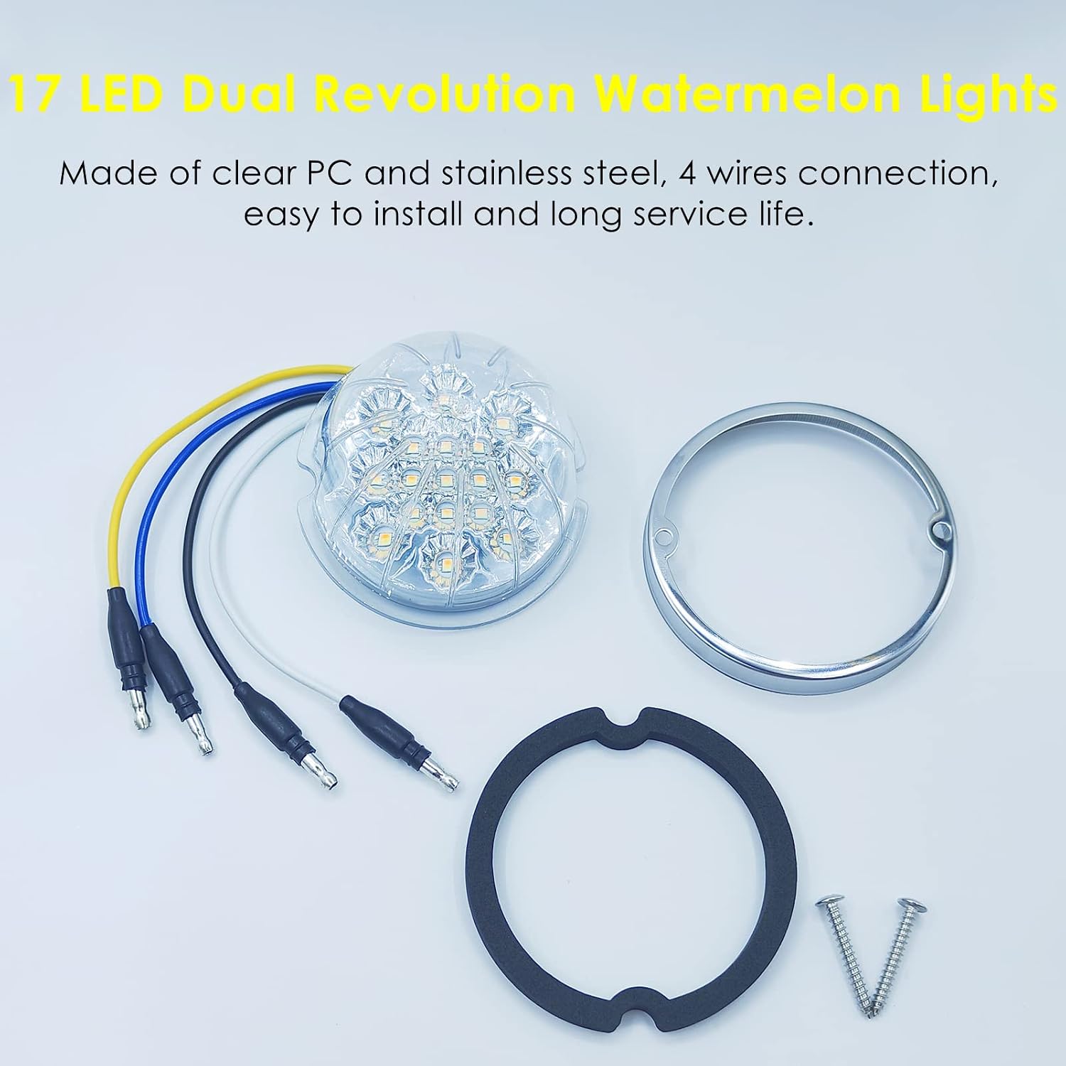 2PCS Dual Revolution Amber Turn Signal and Marker to White Auxiliary 17 LED Watermelon Lights, Clear Lens & Stainless Steel Bezel Marker Lights for Freightliner Kenworth Peterbilt Trailer Heavy Trucks