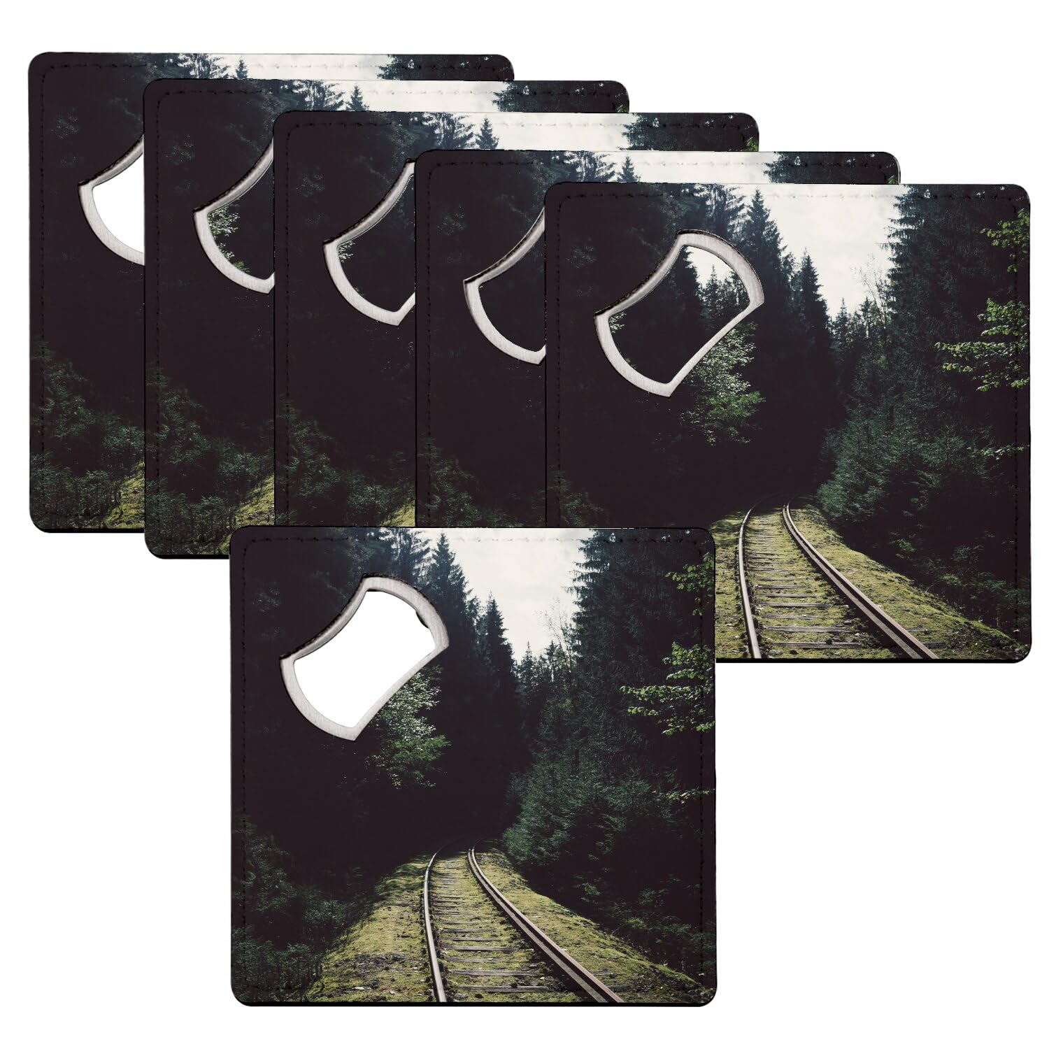 Sous verre décapsuleur train forêt de pin lot de 6 dessous de verre 92mm