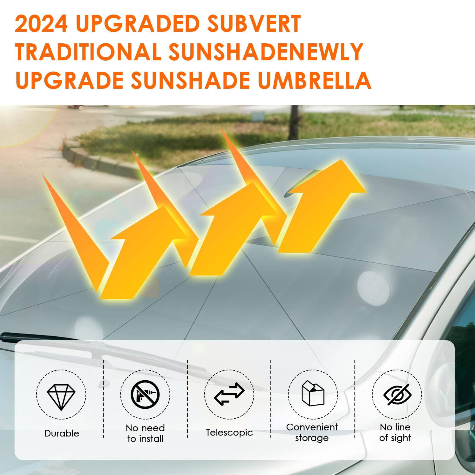Parasol de coche para parabrisas giratorio 360°, plegable, con pliegue de muelle, adecuado para protección solar para parabrisas delantero, protección UV, 150 x 82 cm