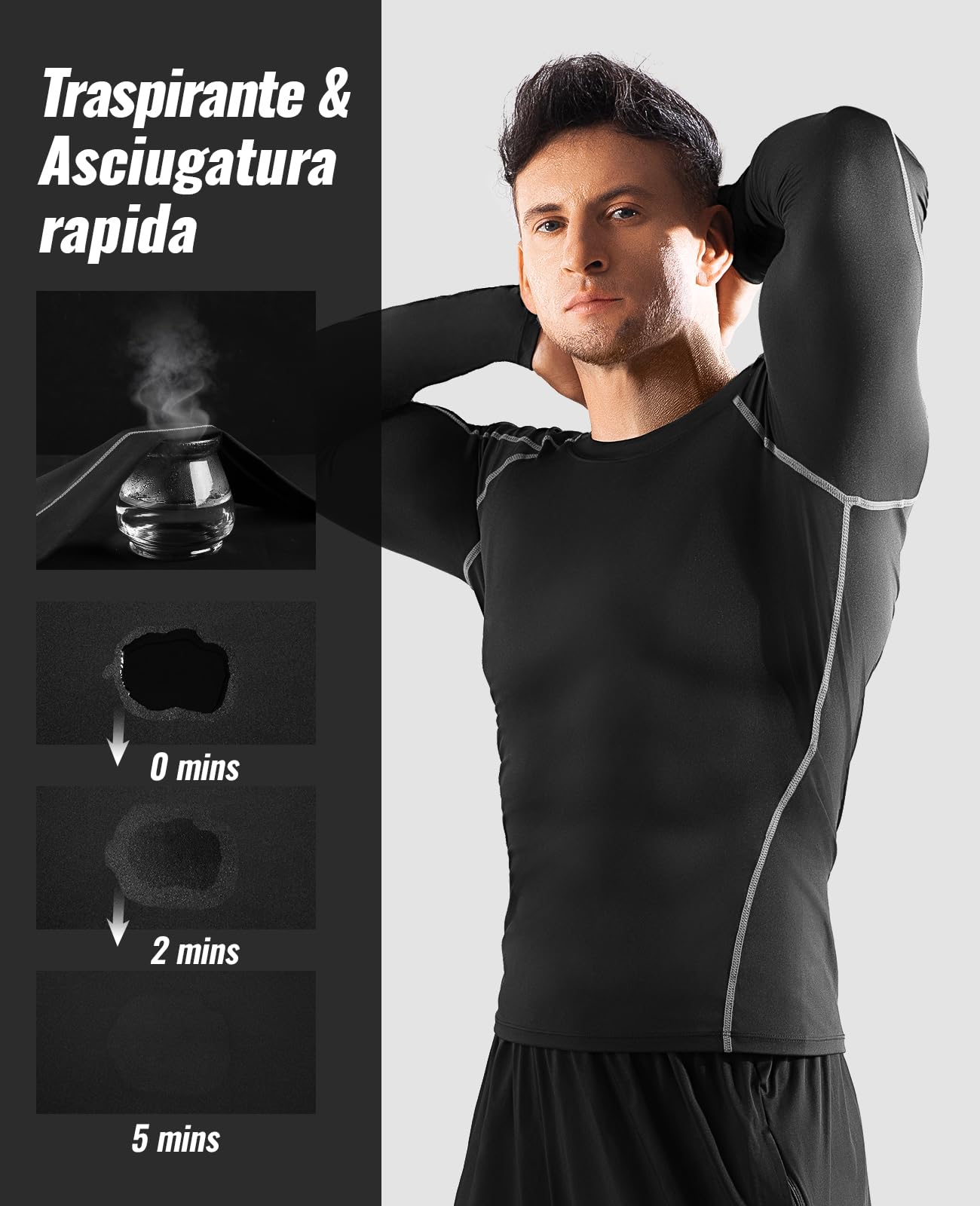 Niksa 2 Pezzi Fitness T-Shirt Maglia Compressione Uomo Maniche Corte Asciugatura Rapida Maglia da Sport per Corsa, Palestra