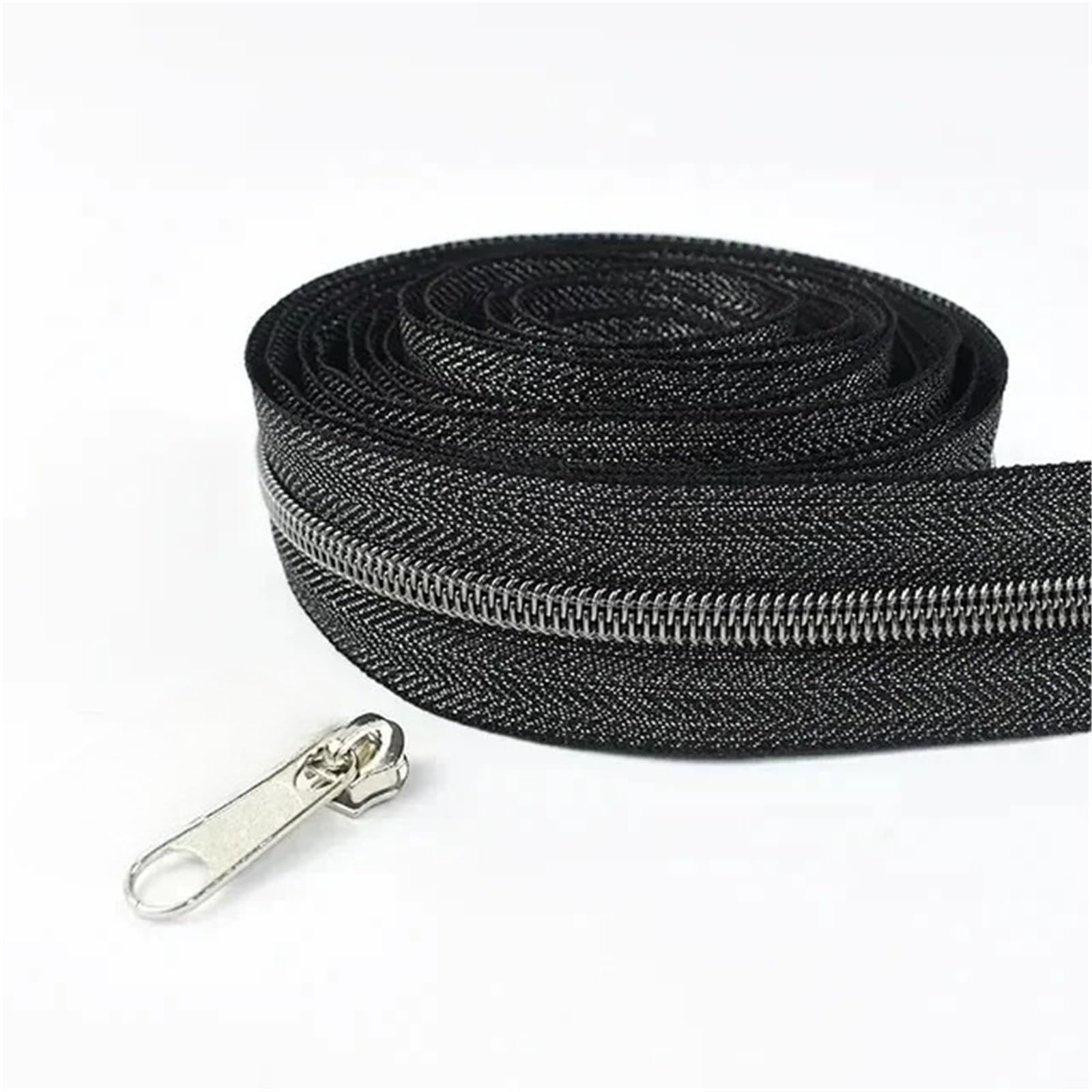 Two Way Zipper 1-5M 5# Nylon Zipper with Zippers Slider Puller for Sewing Bag Zips Coil Zip Head Repair Kits DIY Clothing Accessories(KY273KY378-GunBlack,5M)