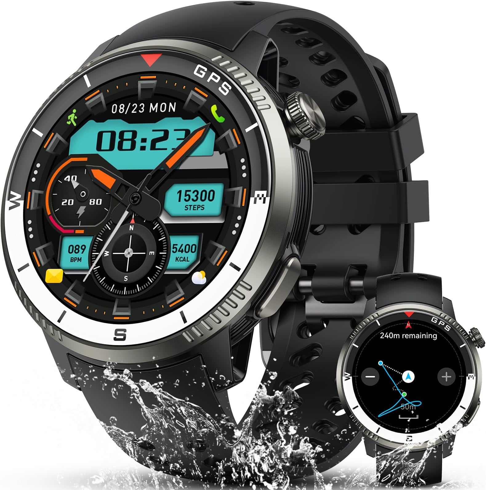 Smart Watch(Answer/Make Call), GPS Smartwatch for Men Women, 1.43"HD AMOLED Display, Fitness Activity Tracke with 170+ Sport Modes, 5 ATM Water-Resistance, Pedometer, Stress, Heart Rate, Sleep Monitor