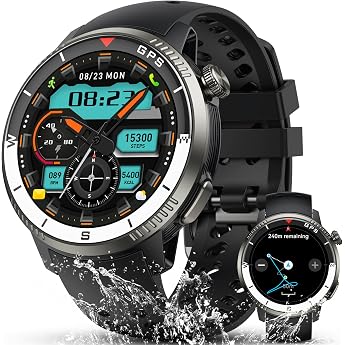 GPS Smartwatch Men's 1.43 Inch AMOLED Military Fitness Tracker with Bluetooth Calls Fitness Watch with Heart Rate/Sleep Monitor/Pedometer Sports Watch 5ATM Waterproof 170+ Sports Modes for iOS