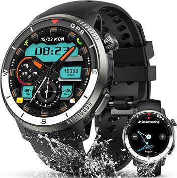 Military Smart WatchAnswer/Make Call, GPS Smartwatch for Men Women, 1.43" HD AMOLED Display, Fitness Activity Tracke with 170+ Sport Modes, 5 ATM Water-Resistance, Stress, Heart Rate, Sleep Monitor