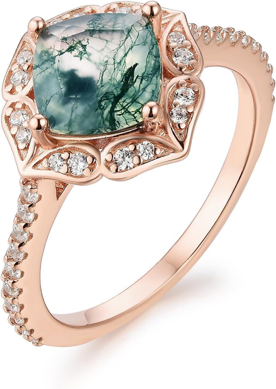 Natural Moss Agate Gemstone Rings for Women Solid 925 Sterling Silver Rings for Women Trendy Cusion Engagement Wedding Ring Gift