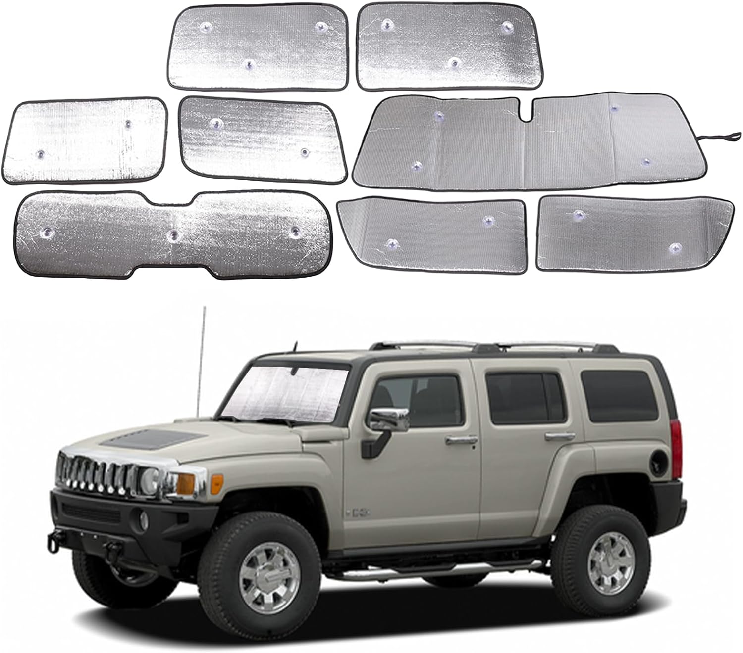 Front Windshield Sunshade Kit for Hummer H3 2005-2009, Front Rear Window Shades Sun Shade, Foldable Reflective Sun Visor, UV Rays Blocker Sunproof HeatShield, Sun Protection Car Cover Set