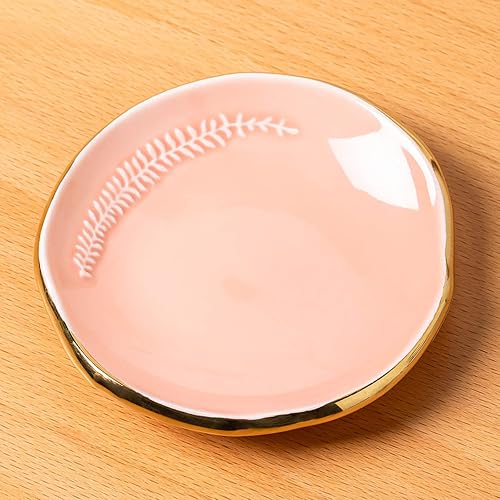Ceramic Leaf Jewelry Dish Tray Ring Holder, Small Decorative Trinket Dish for Rings Earrings Necklaces, 4 Inch, Pink