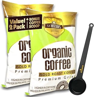Organic Coffee Enema Coffee Gold Coffee Enema Organic High Caffeine Coffee (44 Higher Caffeine) by S.A. Wilson Enema Coffee 2-Pack with Kinara Coffee Scoop, 3 Piece Set