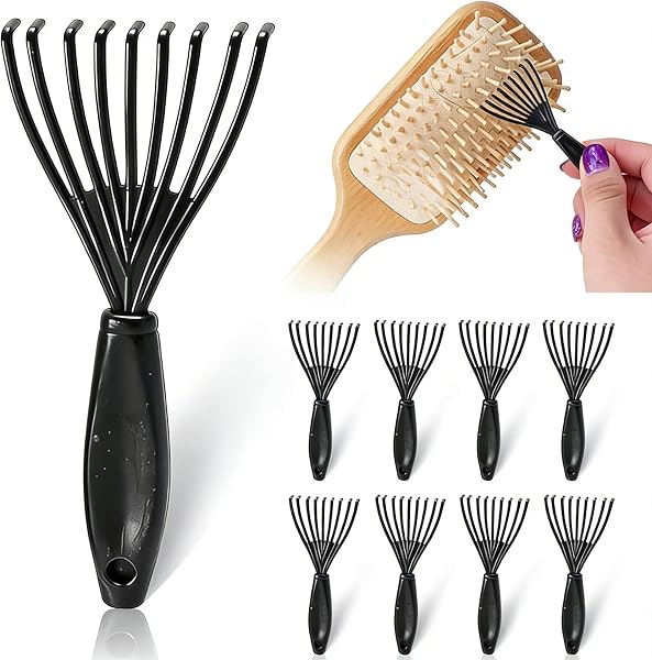 Paquete de 10 herramientas de limpieza de peines, cepillo removedor de pelo con mango para limpieza profunda, cepillo de cuero cabelludo y rastrillo limpiador de peines para el cabello, accesorios de - 1