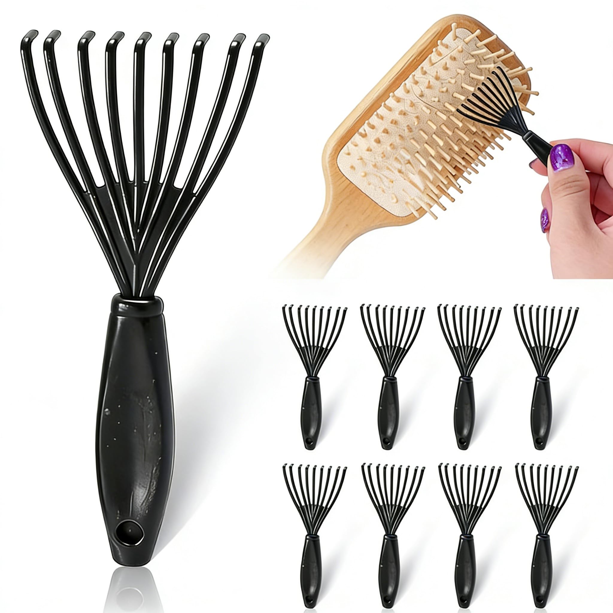Paquete de 10 herramientas de limpieza de peines, cepillo removedor de pelo con mango para limpieza profunda, cepillo de cuero cabelludo y rastrillo limpiador de peines para el cabello, accesorios de