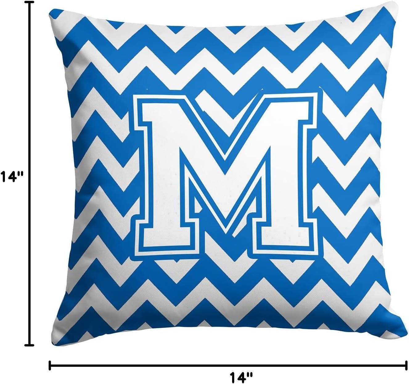 Caroline's Treasures CJ1045-MPW1414 Letter M Chevron Blue and White Fabric Decorative Pillow Machine Washable, Indoor Outdoor Decorative Pillow for Couch, Bed or Patio, 14Hx14W