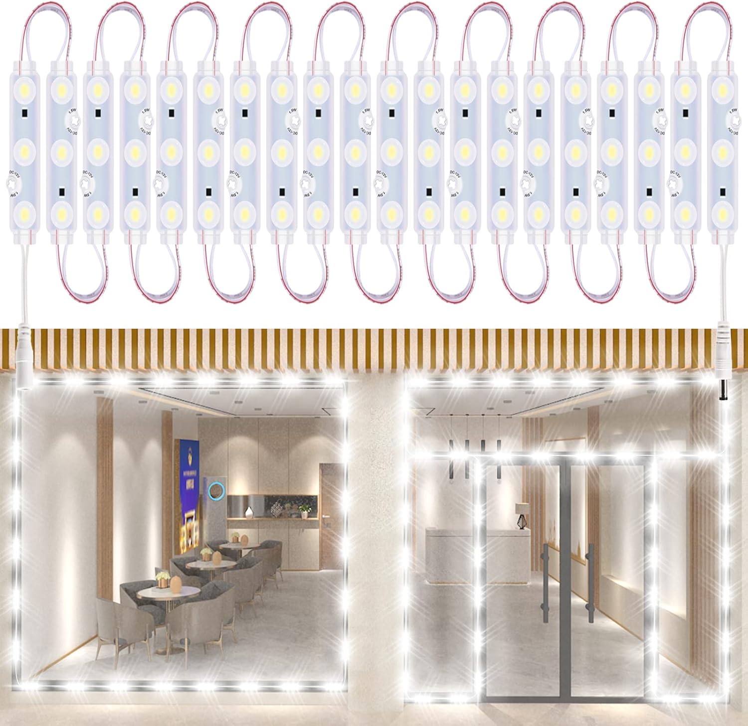 LED Window Lights Led Modules Waterproof Storefront Lights Business Decorative Light for Advertising LED Signs Business Store12V 5050 20FT White (2 Packs)