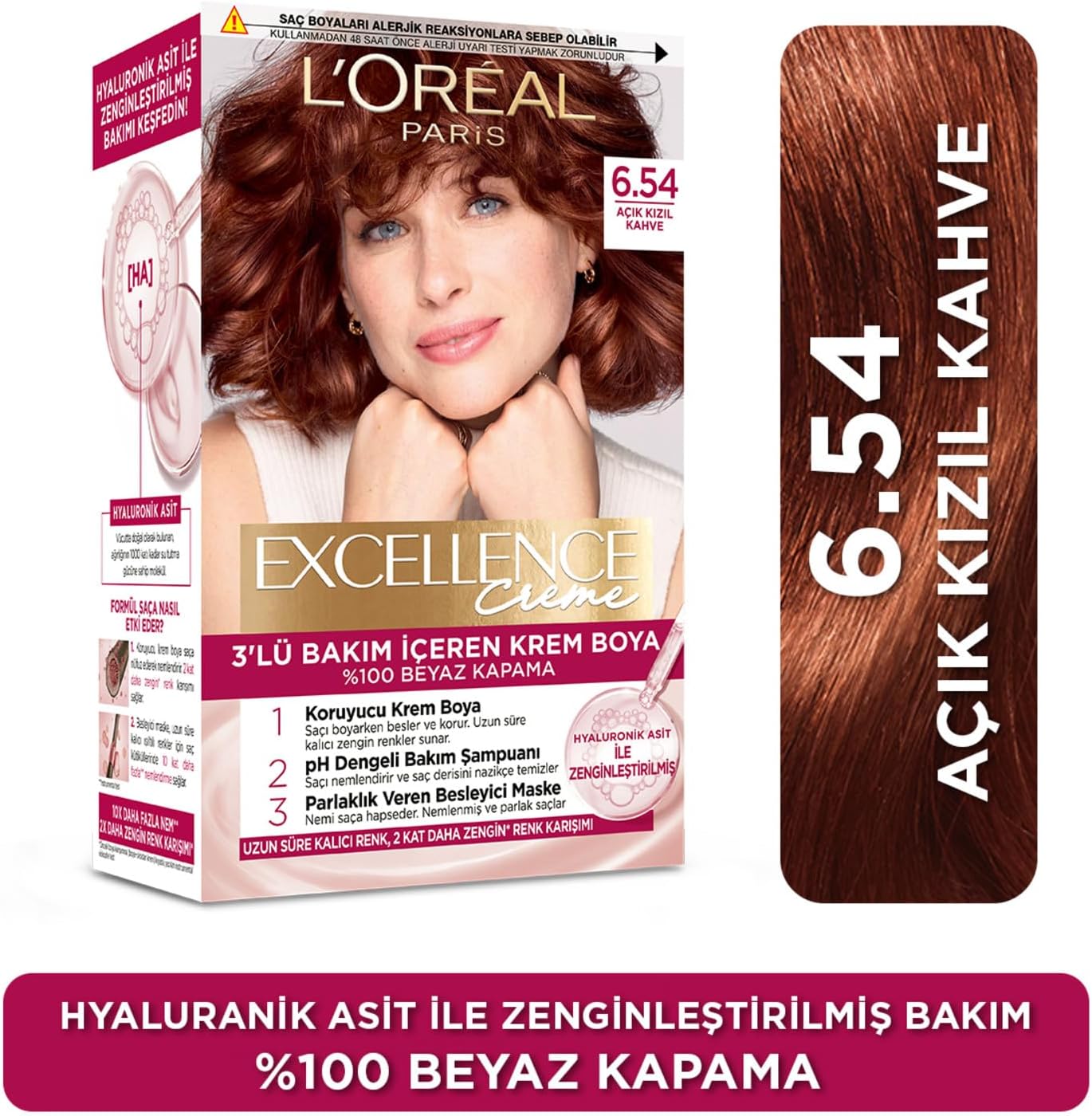 L'Oreal Paris Excellence Creme Saç Boyası 6.54 Açık Kızıl Kahve