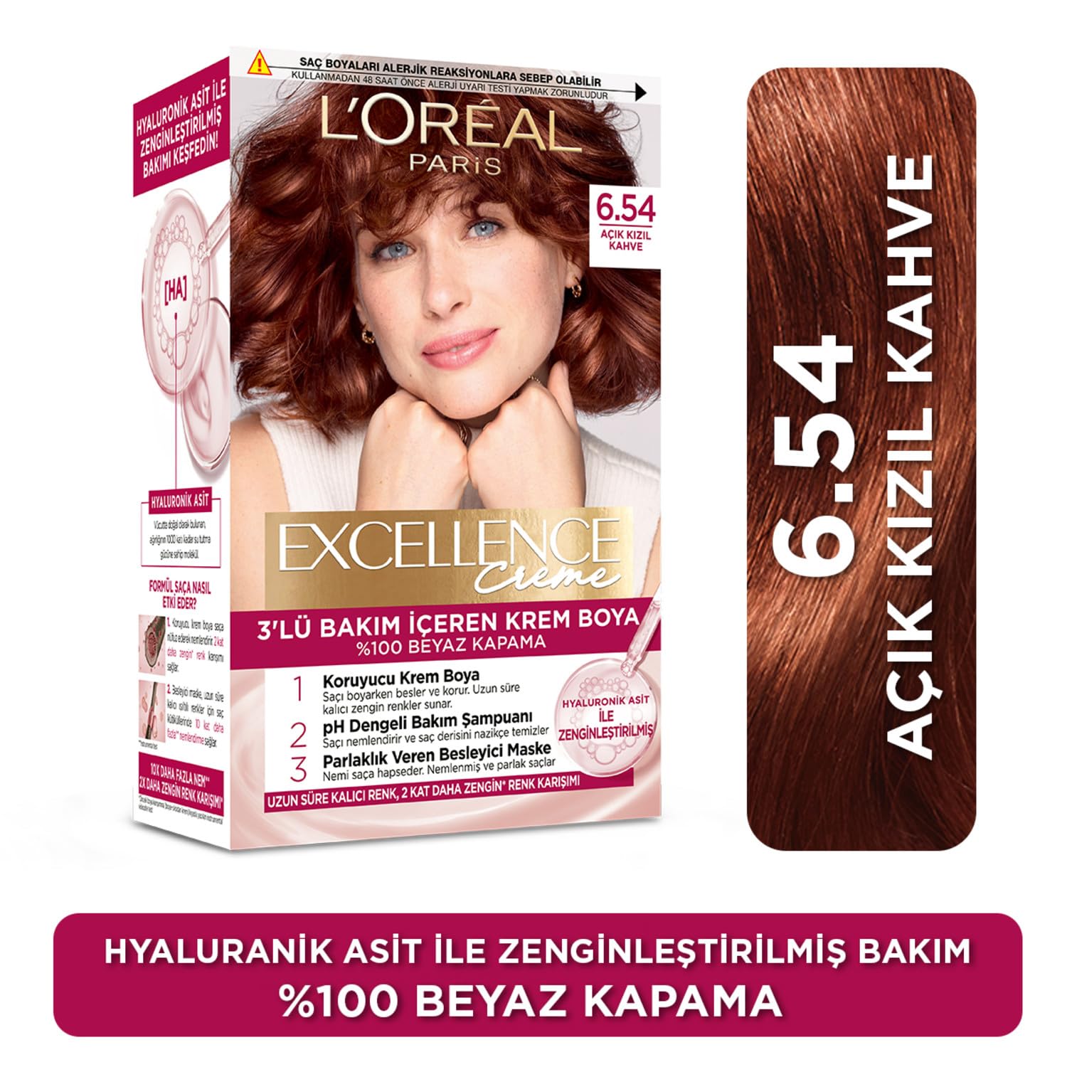 L'Oreal Paris Excellence Creme Saç Boyası 6.54 Açık Kızıl Kahve