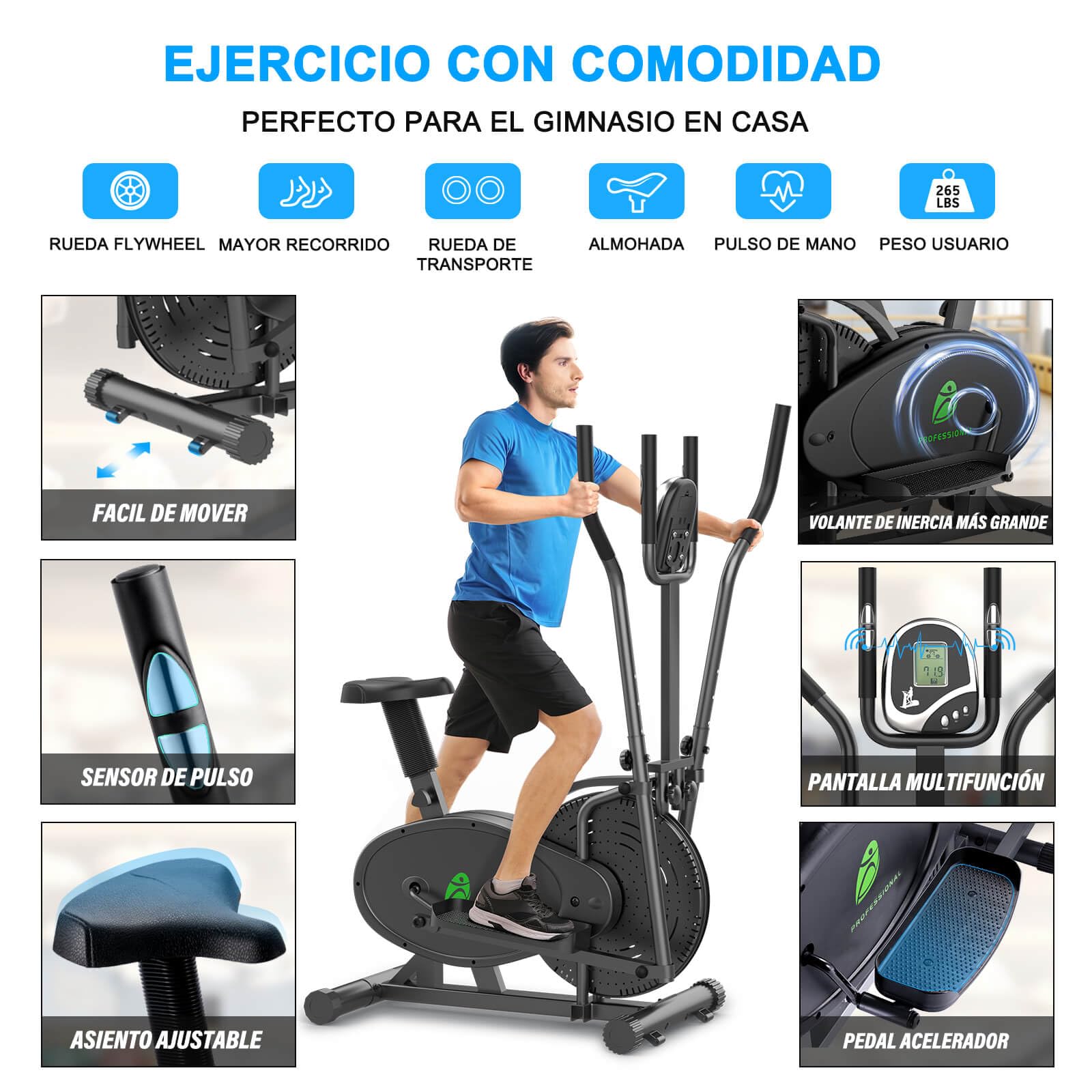 Bicicleta Elíptica para Casa, 2 en 1 Ergonómico Elliptical Cross Trainer con Asiento Ajustable Y Resistencia, Pantalla LCD, Ahorro De Espacio 265 LBS Capacidad De Carga