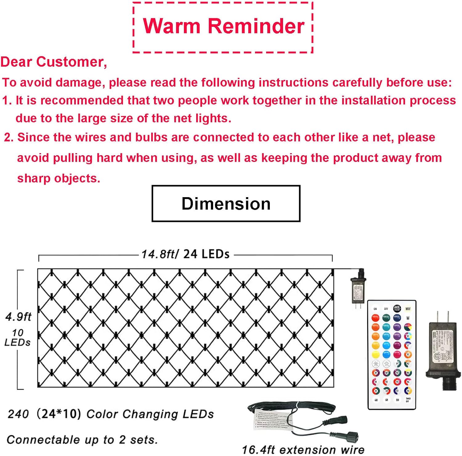 14.8ft x 5ft Christmas Net Lights, 240LED 35 Colors Changing Outdoor Christmas Mesh String Lights, Multicolor Green Blue Waterproof Connectable for St. Patrick's Day Xmas Tree Bushes Holiday Party