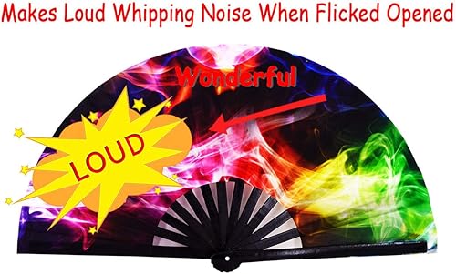 Miniatura 5 de Amajiji Ventilador plegable grande para mujereshombres, ventilador plegable de mano de bambú chino y tela de nailon, ventilador plegable de mano,