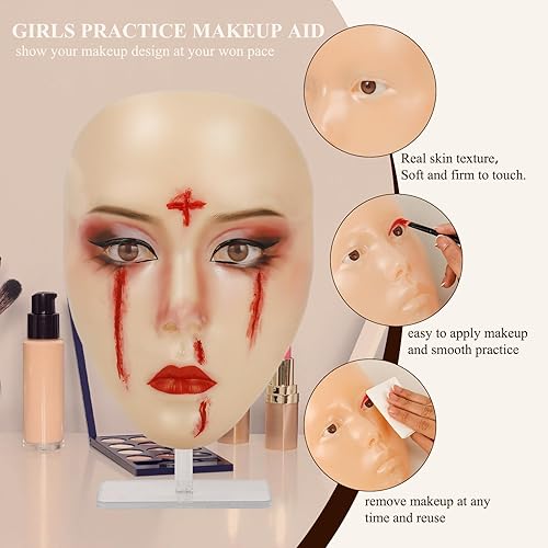 Miniatura 3 de Cara de práctica de maquillaje, tabla de práctica de maquillaje con 1 pintura facial y 2 pinceles de maquillaje para pintura facial, escenario,