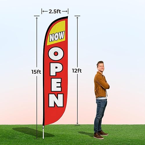 Miniatura 10 de LookOurWay Kit de asta de bandera de plumas, bandera publicitaria de 12 pies de alto con kit de poste de fibra de vidrio y pico de tierra para