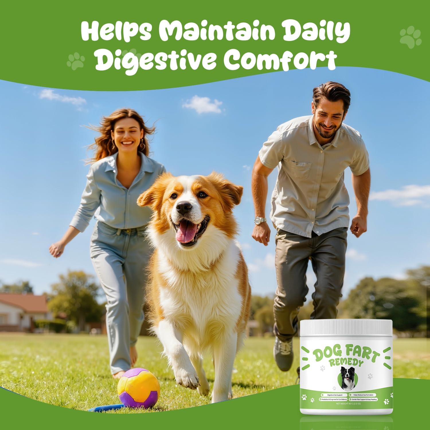 Dog Fart Remedy & Gas Relief Powder, Probiotic & Digestive Enzyme Supplement with 4B CFU Pediococcus Acidilactici, Supports Gut Balance & Reduces Odor-Causing Gas