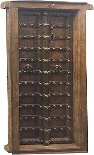 Antique Garden Teak Doors Grounding Rustic Dark Patina Hand Made Artisan Teak Door with Iron Straps Brass Rustic Farmhouse Barn Decor