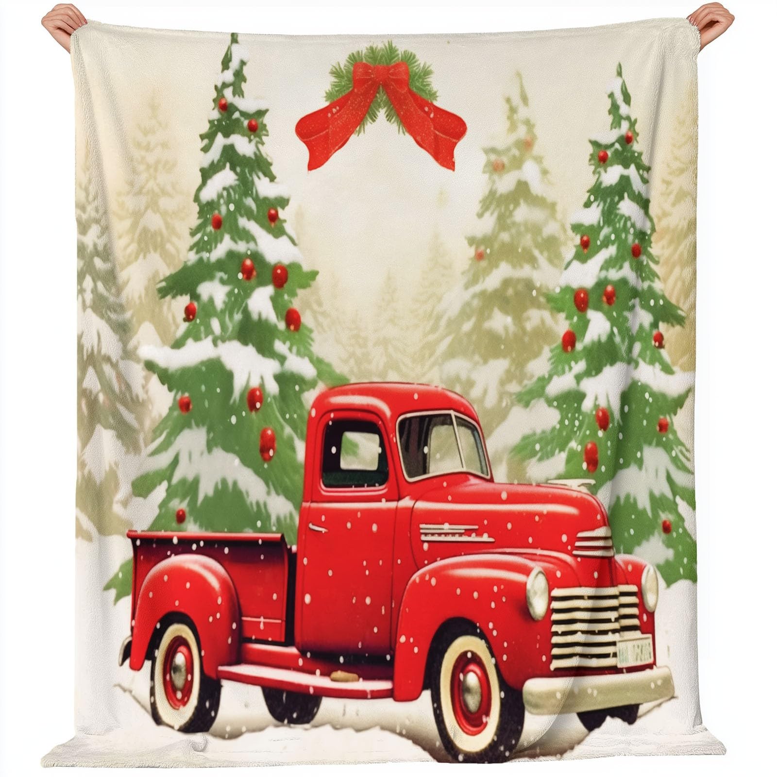 Couverture Polaire Moelleuse pour Canapé : Déco Camion de Noël Crème 200x220cm