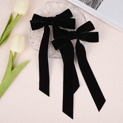 Miniatura 8 de 2 lazos de terciopelo para el cabello, pinzas de cinta para el cabello negro, pinzas de cocodrilo para otoño, accesorios para el cabello para