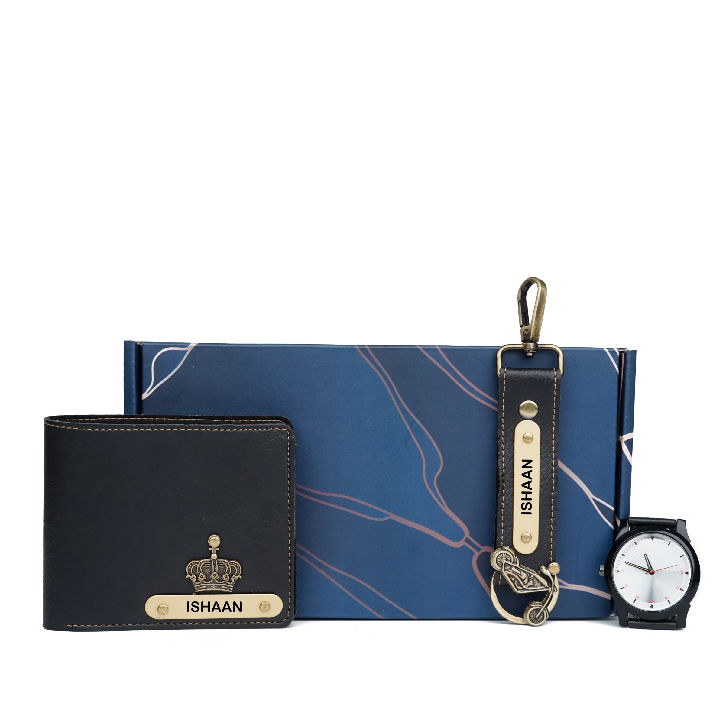 Customized Leather Wallet for Men with Keychain and Watch | Personalised Gift Combo for Men | Customized Leather Wallet Gift Set for Husband, Father, Brother and Boyfriend (Black)-image-43