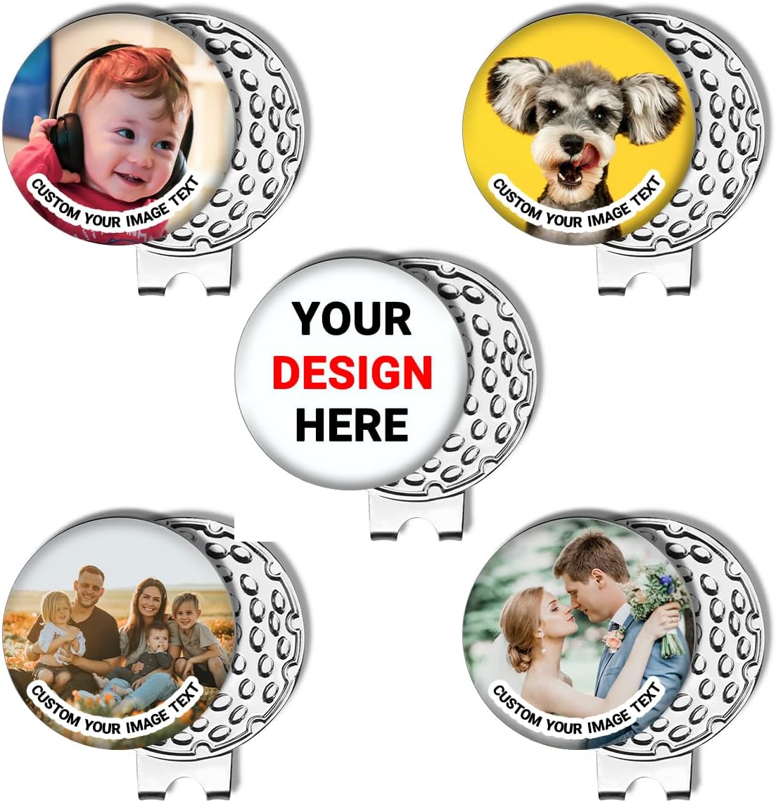 Customized Magnetic Golf Ball Markers Hat Clip - Personalized Logo Photo Picture Image Text Golf Markers for Putting Green - Value Pack of 5 Golf Gifts - Golf Bags Gloves Accessories Sets for Golfer
