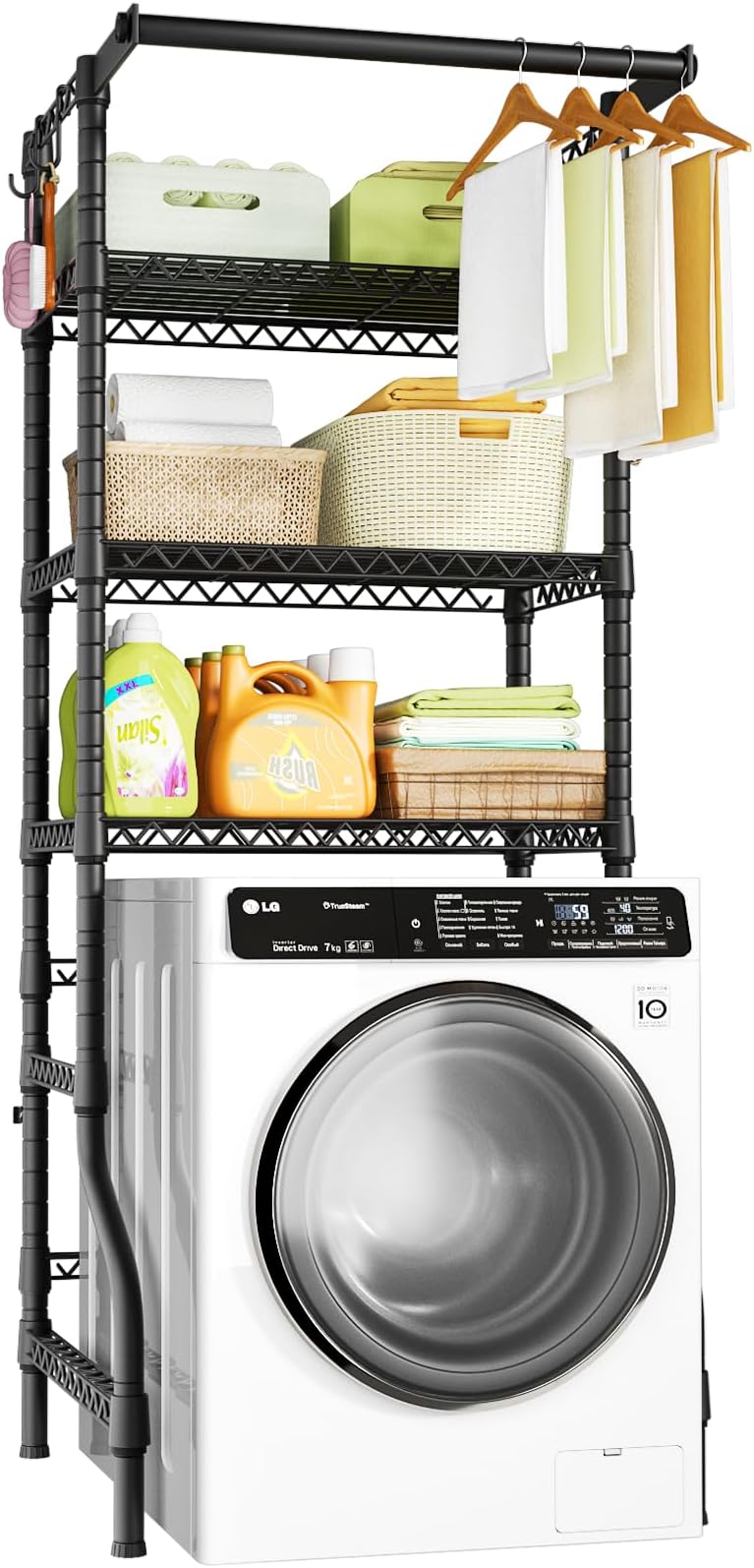 Ulif U11 Mini Over Washer and Dryer Shelves, 3 Tiers Laundry Room Storage and Organizer Standing Shelf, Metal Freestanding Clothes Drying Rack, 28.3”W x 19.7”D x 77.6”H, Black