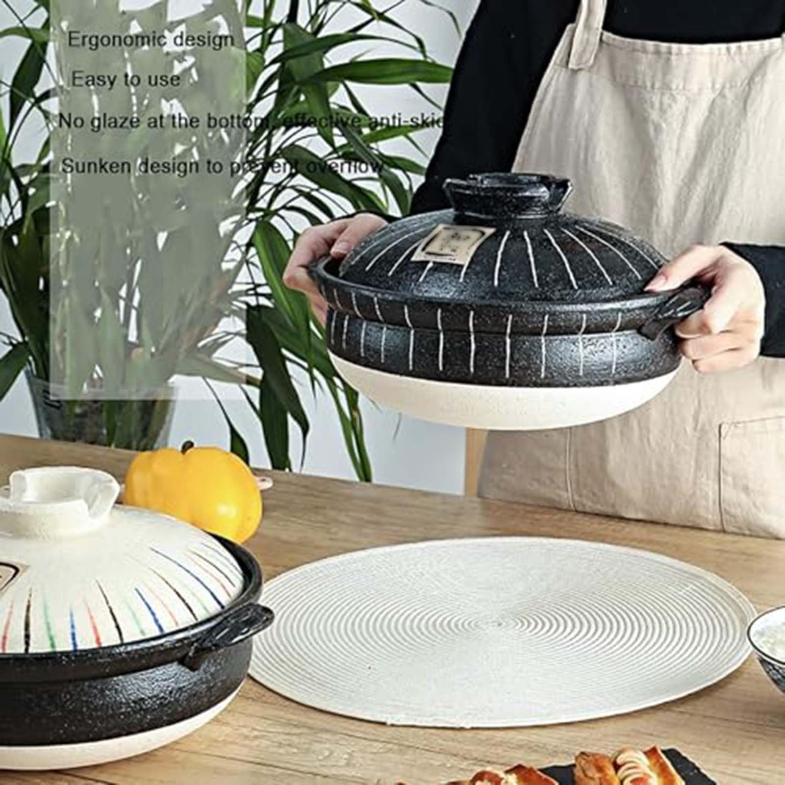 Gliniany garnek do gotowania, tradycyjny ceramiczny gorący garnek, wstępnie przyprawiony garnek do gulaszu do kuchenki gazowej i elektrycznej, garnek do zupy z pokrywką