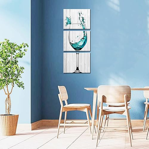 Miniatura 5 de Biuteawal 3 piezas de decoración de pared de cocina, vino turquesa con mariposa sobre fondo de madera, pintura sobre lienzo, impresiones artísticas