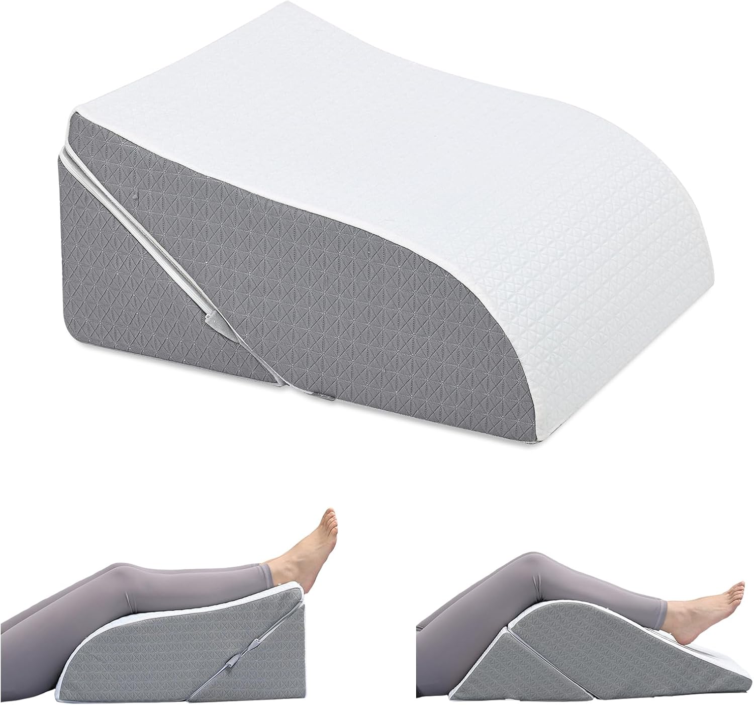 baibu 2-in-1 Leg Support Pillow & Knee Pillow, Leg Wedges for Elevation to Help with Swelling and Blood Circulation, Height-Adjustable Foam Leg Pillow with Removable Washable Cover