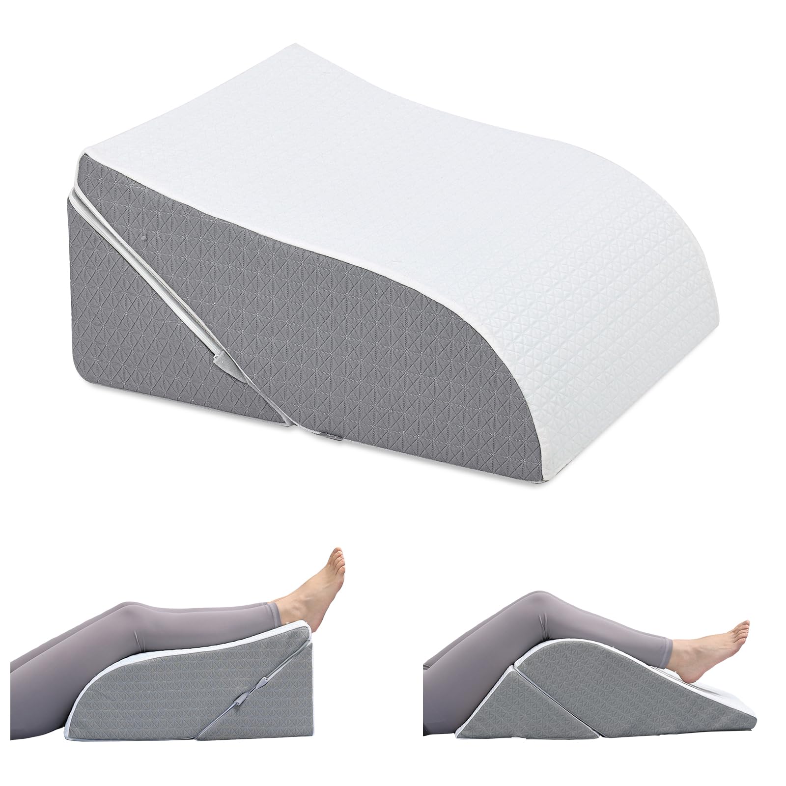baibu 2-in-1 Leg Support Pillow & Knee Pillow, Leg Wedges for Elevation to Help with Swelling and Blood Circulation, Height-Adjustable Foam Leg Pillow with Removable Washable Cover