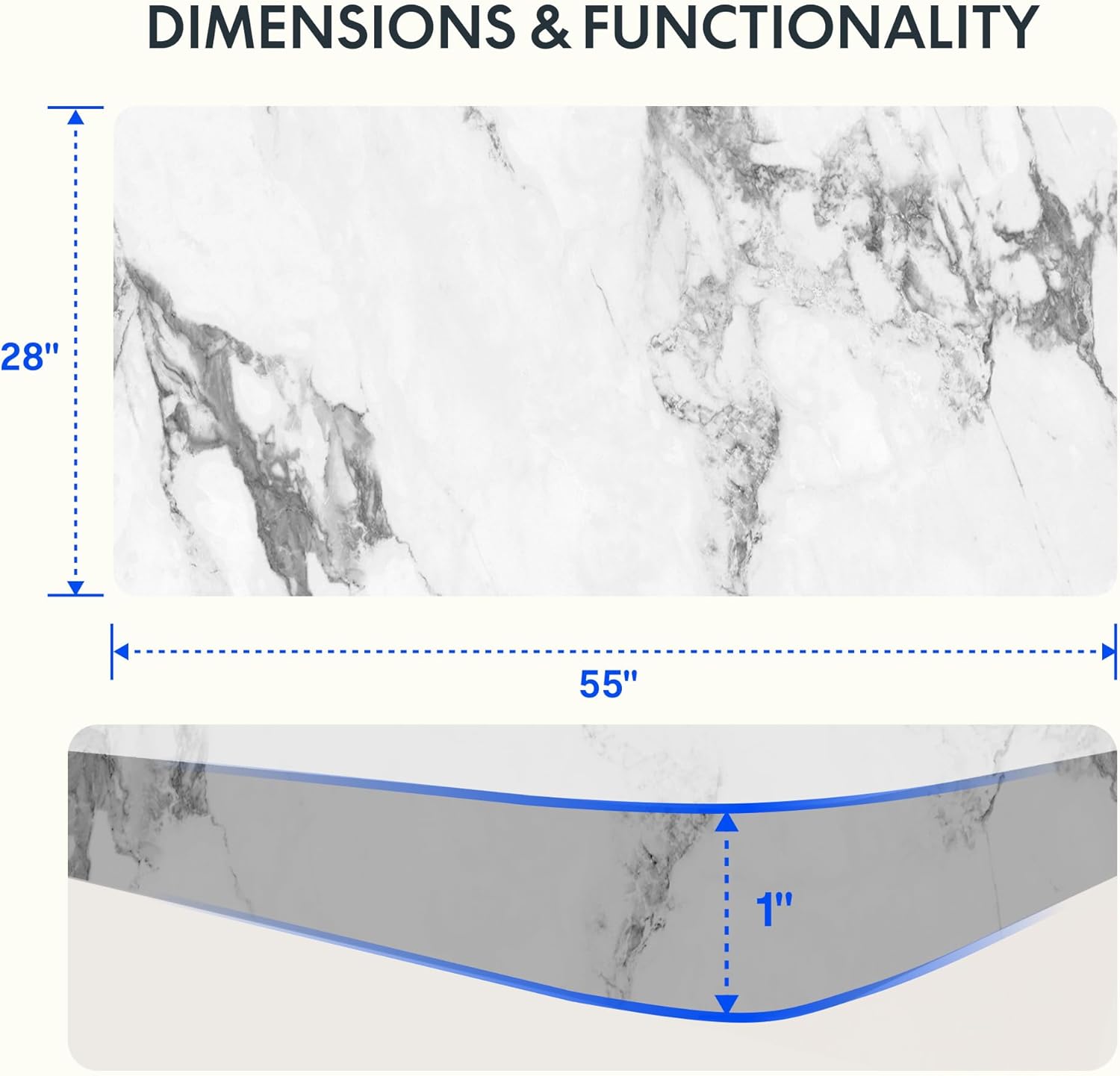 FLEXISPOT Whole Piece 55"x28" Desktop 1" Thickness Height Adjustable Desk Rectangular Tabletop Marble Grey Board (55INCH Marble Grey)