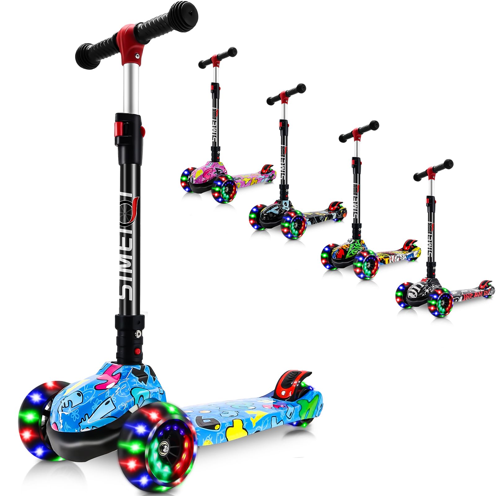 3 Wheels Kids Scooter for Boys Girls Ages 3-12 Years Old Boys Girls with Adjustable Height Flashing LED Lights Folding Kick Scooter