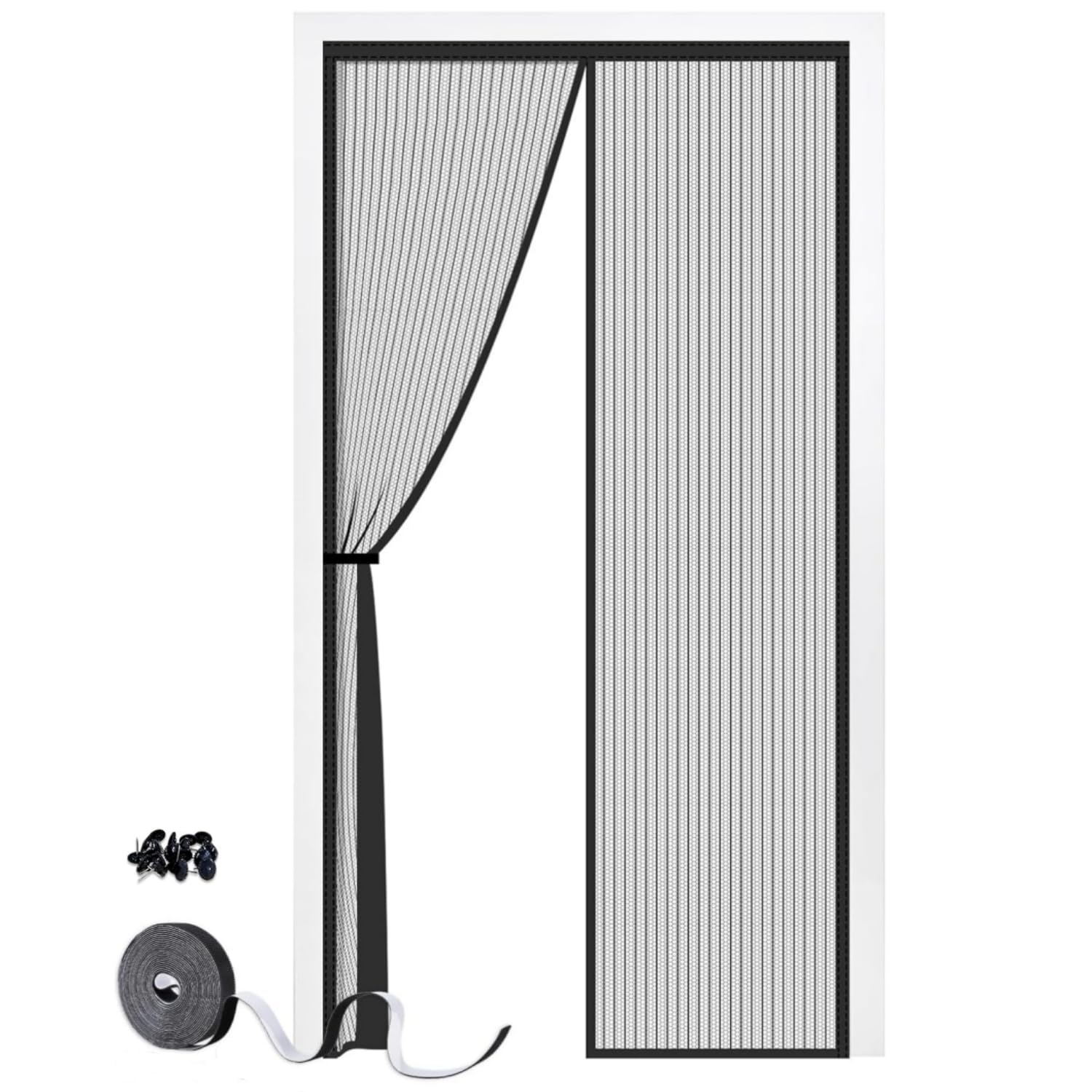 Heavy Duty Magnetic Screen Curtain for Doors, Fly Screens Door Mesh, PET Fine Mesh Keep Bugs & Mosquitos Out, Auto-Sealing Hand-Free Door Net, 90 x 210cm