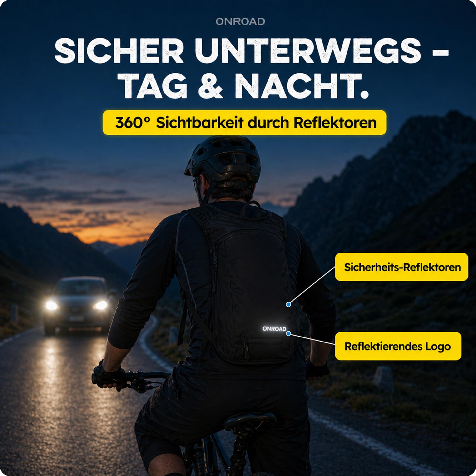 Fahrradrucksack 6L Herren & Damen ONPACK – Ultraleicht 350g – Kleiner Rucksack mit Thermofach & Helmnetz – Kleiner Fahrrad Rucksack für Männer & Damen inkl. Regenschutz, MTB Rucksack