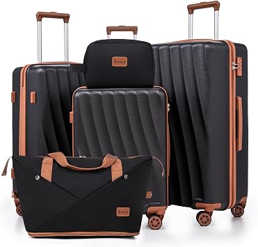 Luggage Sets 5 Piece Suitcases with Wheels,ABS Hard Case Suitcases with Spinner Wheels,Durable Travel LuggageBlack, 5 Piece Set20"/24"/28"