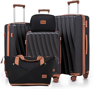 Luggage Sets 5 Piece Suitcases with Wheels,ABS Hard Case Suitcases with Spinner Wheels,Durable Travel Luggage(Black, 5 Piece Set(20"/24"/28"))