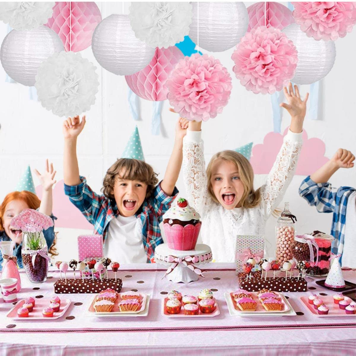 AITIHYA 11-16pcs Fiori di Carta velina Lanterne di Carta a Sfera Pom Poms Lanterna di Carta Mista Fai da Te Anniversario di Matrimonio Doccia Decorazioni per Feste-D 11 Pezzi, 2 Set