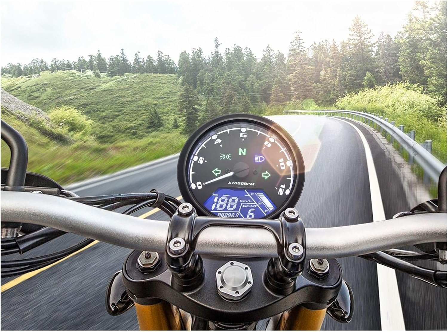 Motorcycle Speedometer Universal Motorcycle 12000RMP Tachometer Odometer Tachometer Gauge Motorcycle Digital Dash Panel Dual