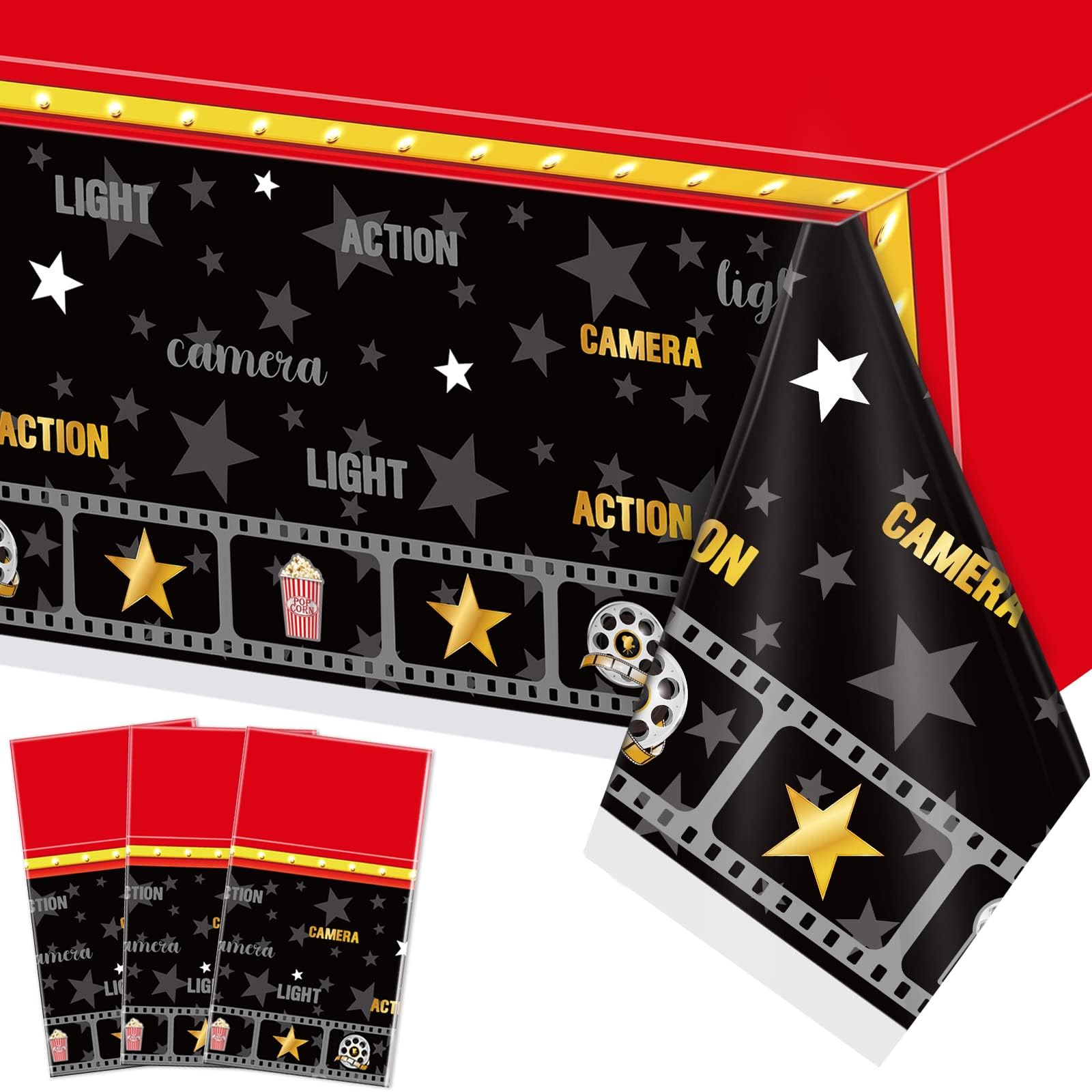 Irenare 1 Piece Movie Night Tablecloth Party Decorations Plastic Table Covers Movie Theater Table Cloth for Red Carpet Theme Birthday Party Supplies, 51 x 87 Inch