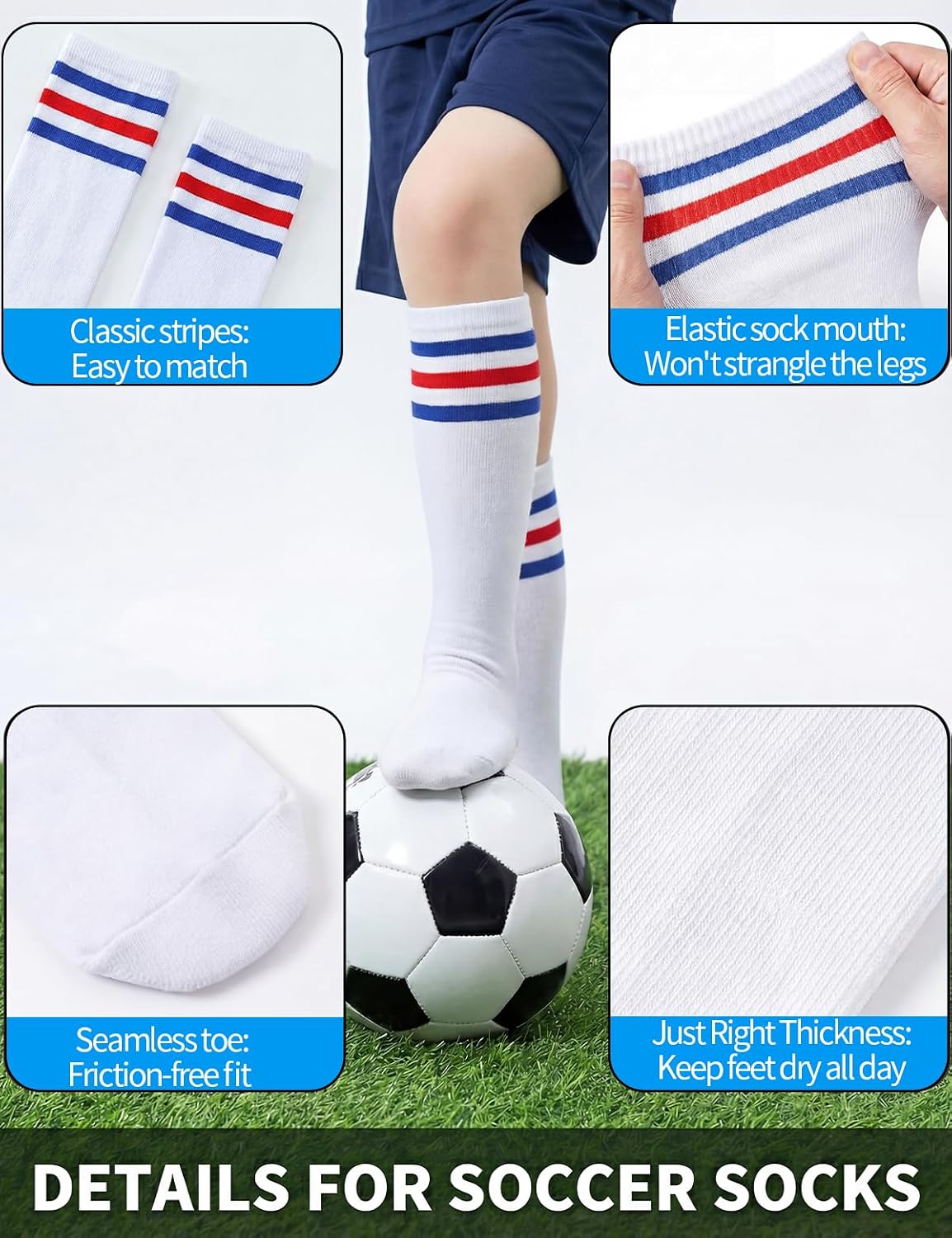 TOCONFFON Youth Soccer Socks Kids Boys Girls Baseball Outfit Knee High Softball Long Socks for Football Volleyball Athletic