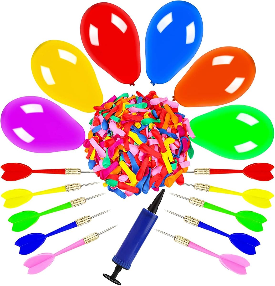 El juego de globos de dardos incluye 500 globos y 10 dardos más bomba: emocionante juego al aire libre para adultos, el mejor carnaval, fiesta de cumpleaños y diversión en el patio trasero