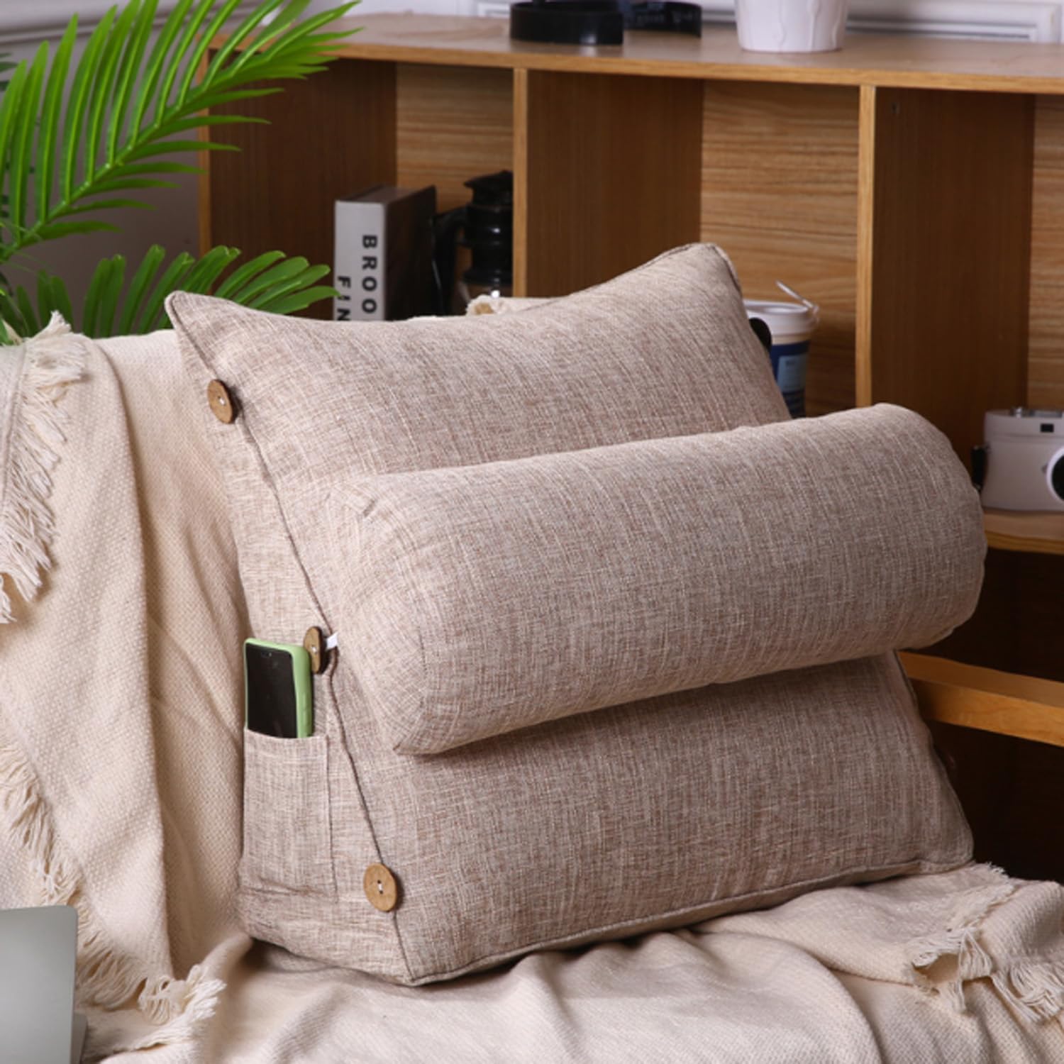 Cuscino Da Lettura 75x50x15 Cm Con Federa Rimovibile E Cuscino Collo Staccabile - Supporto Lombare Per Letto, Divano, TV - Tasca Laterale, Manico, Morbido, Vari Colori - 5